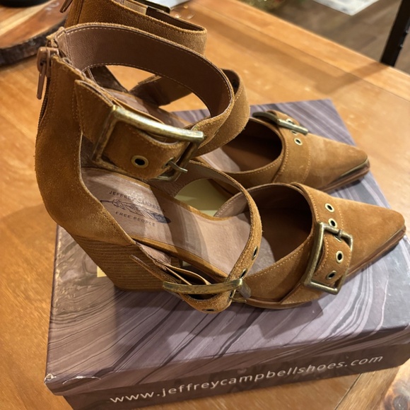 New Free People x Jeffrey Campbell Tan Suede Hendrix Strap Heels Size 10 - Picture 7 of 15